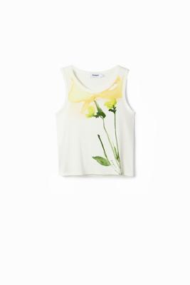 Aquarel bloemen gebreid T-shirt - WHITE - L