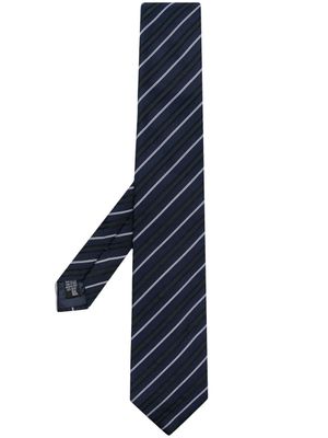 Emporio Armani cravate en soie à rayures jacquard - Bleu