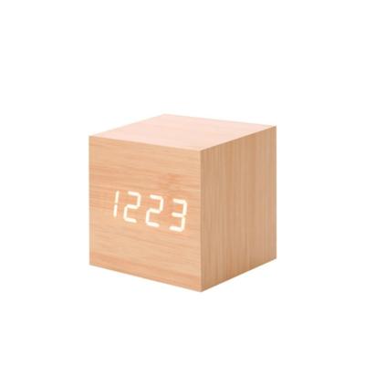 Multicolor geluiden controle houten klok moderne digitale LED Bureau alarm klok thermometer timer houten wit