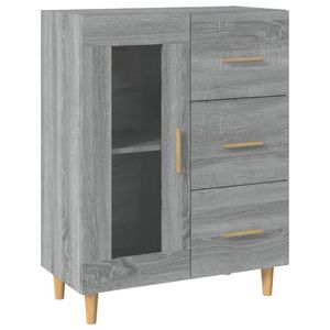 The Living Store Dressoir Classic Grey Oak 69.5 x 34 x 90 cm - met glazen deur