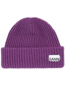 GANNI bonnet nervuré à patch logo - Violet