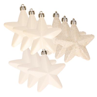 Decoris kersthanger sterren - 12x st - wol wit - 7 cm - kunststof - kerstornamenten