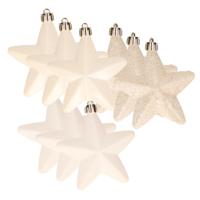 Decoris kersthanger sterren - 12x st - wol wit - 7 cm - kunststof - kerstornamenten