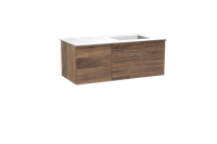 Balmani Forma zwevend badmeubel 120 x 55 cm amerikaans notenhout met Tablo Stretto asymmetrisch rechtse wastafel in solid surface mat wit Horizontale symmetrische rechte ribbel
