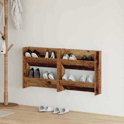 Wand Schoenenkasten 2 pcs Oud hout 60 x 18 x 60 cm Bewerkt hout