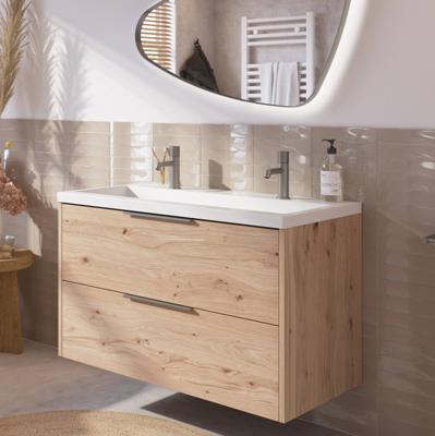 Saqu Lima voorgemonteerd badmeubel met rvs greep incl. matte wastafel 100,5x51cm naturel eiken