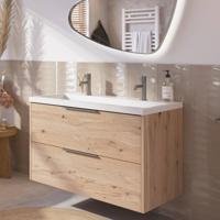 Saqu Lima voorgemonteerd badmeubel met rvs greep incl. matte wastafel 100,5x51cm naturel eiken