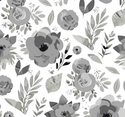 Aquarel bloemen behang grijs
