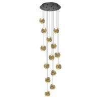 Highlight HanglampMelina zwart met amber glas 14-lichts - H5188.01