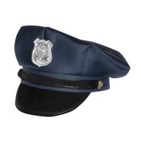 Carnaval verkleed Politie agent hoedje - blauw/zilver - voor kinderen - Politie thema - thumbnail