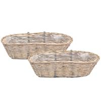 Balkonmand - 2x - ovaal - rotan gevlochten - 46 x 22 x 17 cm - bloemen/planten - schuttingmand