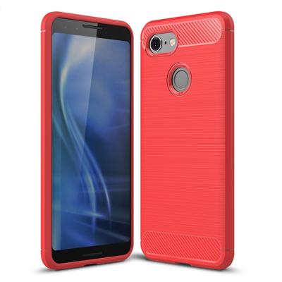 Geborsteld textuur Carbon Fiber schokbestendig TPU Case voor Google pixel 3 (rood)