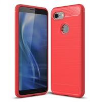 Geborsteld textuur Carbon Fiber schokbestendig TPU Case voor Google pixel 3 (rood)