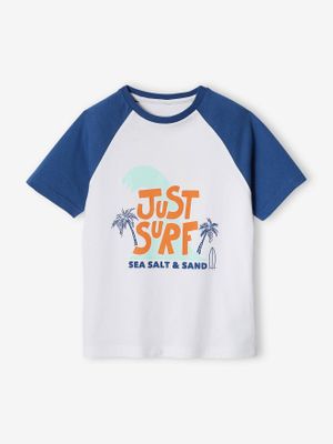 Grafisch jongens-T-shirt met raglanmouwen blauw