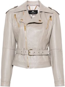 Elisabetta Franchi veste de moto en cuir à taille ceinturée - Gris