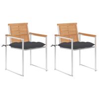 Tuinstoelen 2 st met kussens massief teakhout en staal