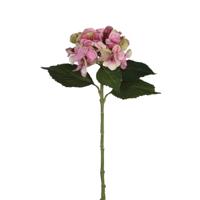 Mica Decorations Kunstbloem - Hortensia tak - roze - 51 cm - losse steel - Kunst zijdebloemen