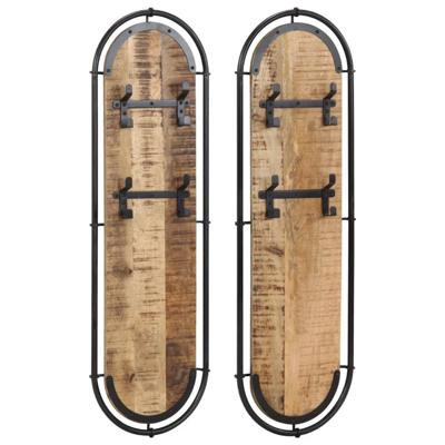 VidaXL Wandkapstokken 2 st met 4 haken massief ruw mangohout