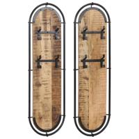 VidaXL Wandkapstokken 2 st met 4 haken massief ruw mangohout