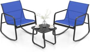 3-delige Tuinset met 2 Stoelen & Tafel Balkonset met Zachte Schommelbeweging Blauw