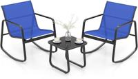 3-delige Tuinset met 2 Stoelen & Tafel Balkonset met Zachte Schommelbeweging Blauw