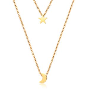 Dubbele ketting Edelstaal Verguld Goudkleurig Star Moon