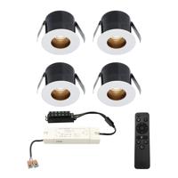 Set van 4 Olivia LED Mini Inbouwspots met Trafo - 12 Volt 3 Watt 150 lumen - Dimbaar - Verzonken - Plat 36mm - 2700K - IP44 waterdicht - Wit - Veranda Spotjes - Overkapping Spotjes