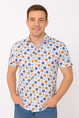 MarcoCassette - Italiaans Heren Overhemd - Bloemenmotief - Korte Mouw - SALE