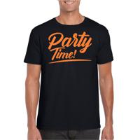 Verkleed T-shirt voor heren - party time - zwart - oranje glitter - carnaval/themafeest - thumbnail