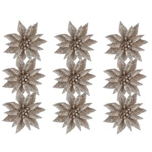 Kerstboom bloemen op clip - 12x stuks - champagne - 10 cm - kunststof - kerstornamenten