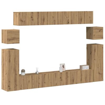 8-delig Tv-meubelset wandmontage bewerkt hout artisanaal eiken