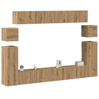 8-delig Tv-meubelset wandmontage bewerkt hout artisanaal eiken