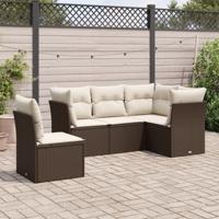 5-delige Loungeset met kussens poly rattan bruin