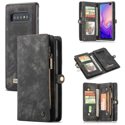 CaseMe afneembare multifunctionele horizontale Flip leren Case voor Galaxy S10 met kaartslot & houder & rits portemonnee & fotolijstjes (zwart)