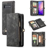 CaseMe afneembare multifunctionele horizontale Flip leren Case voor Galaxy S10 met kaartslot & houder & rits portemonnee & fotolijstjes (zwart)