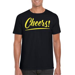 Verkleed T-shirt voor heren - cheers - zwart - geel glitter - carnaval/themafeest