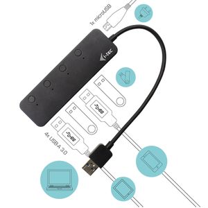 i-tec U3CHARGEHUB4 interface hub USB 3.2 Gen 1 (3.1 Gen 1) Type-A 5 Mbit/s Zwart