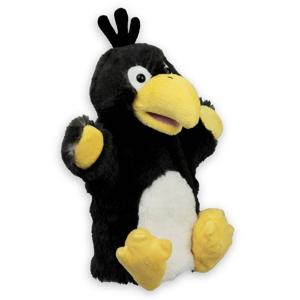 Pluche handpop knuffel vogel - Raaf/kraai - 20 cm - poppenkast dieren poppen