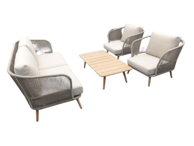 Swallow loungeset taupe/lichtbruin/acacia incl. royal stone zand kussens - Eurofleur aanbieding