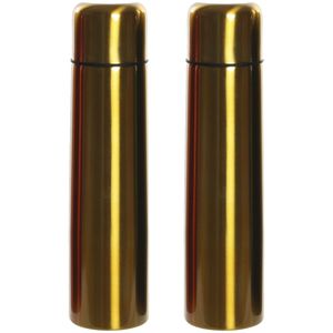 Set van 2x stuks RVS thermosfles/isoleerfles goud met drukdop 920 ml