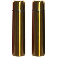 Set van 2x stuks RVS thermosfles/isoleerfles goud met drukdop 920 ml