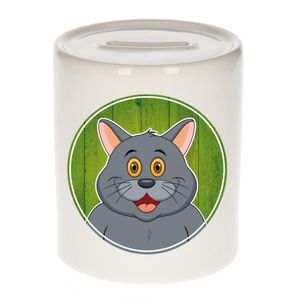 Grijze katten spaarpot voor kinderen 9 cm   -