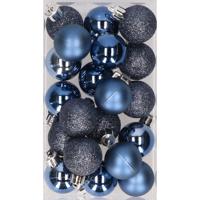 Kleine kerstballen - donkerblauw - D3 cm - kunststof - mat/glans/glitter - kerstversiering - thumbnail