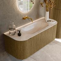 Badmeubel Mondiaz Kurve-Dlux | 120 cm | Meubelkleur Dusk | Wastafelkleur Meli | Solid surface | Wasbak midden spoelbak | Zonder kraangat(en)