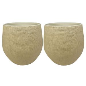 2x stuks plantenpotten/bloempotten in een strakke Modern design look zand/beige Dia 31 cm en Hoogte