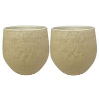 2x stuks plantenpotten/bloempotten in een strakke Modern design look zand/beige Dia 31 cm en Hoogte - thumbnail