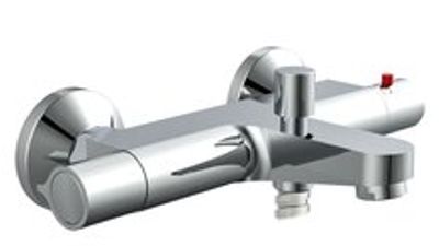 VICO thermostatische mengkraan bad, chroom ½" (Ø ca. 1,9 cm) keramisch ventiel bovenstuk uitwisselbaar thermostaat element temperatuurschaal met veiligheidsstop op 38°C ½" (Ø ca. 1,9 cm) verbi