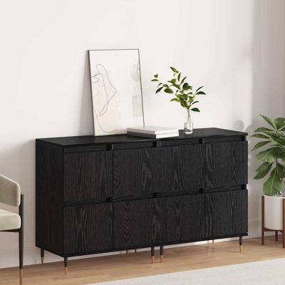 Dressoirs 2 pcs Zwart eiken 120 x 35 x 70 cm Bewerkt hout