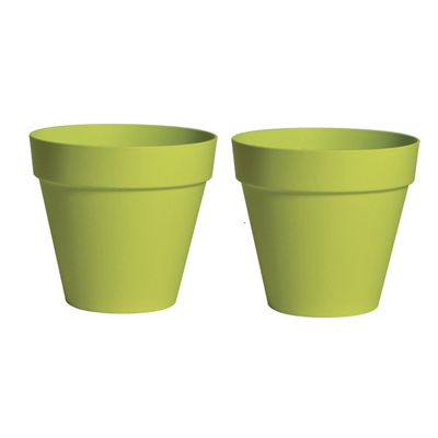 Plantenpot/bloempot - 2x - kunststof - lime groen - binnen en buiten - D26 x H22 cm