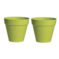 Plantenpot/bloempot - 2x - kunststof - lime groen - binnen en buiten - D26 x H22 cm